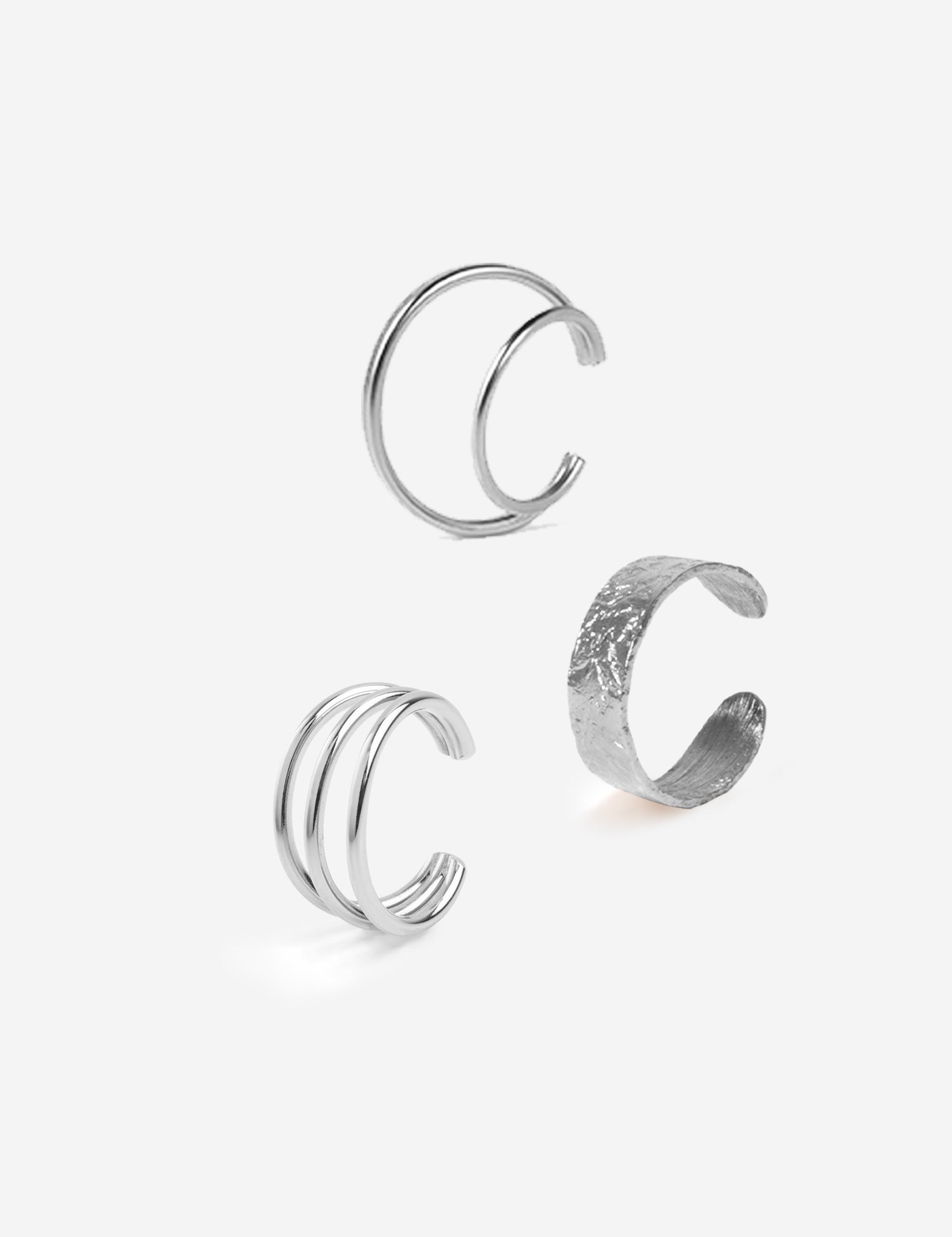 combinaison de bague d'oreilles anneau martelé, double anneau et triple anneau en palladium