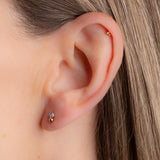 Puce d'oreille minimaliste avec cristal bleu et bille