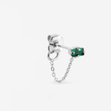 puce d'oreille argent chaîne fine, cristaux vert émeraude