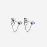 puces d'oreilles argent chaîne fine, cristaux lilas