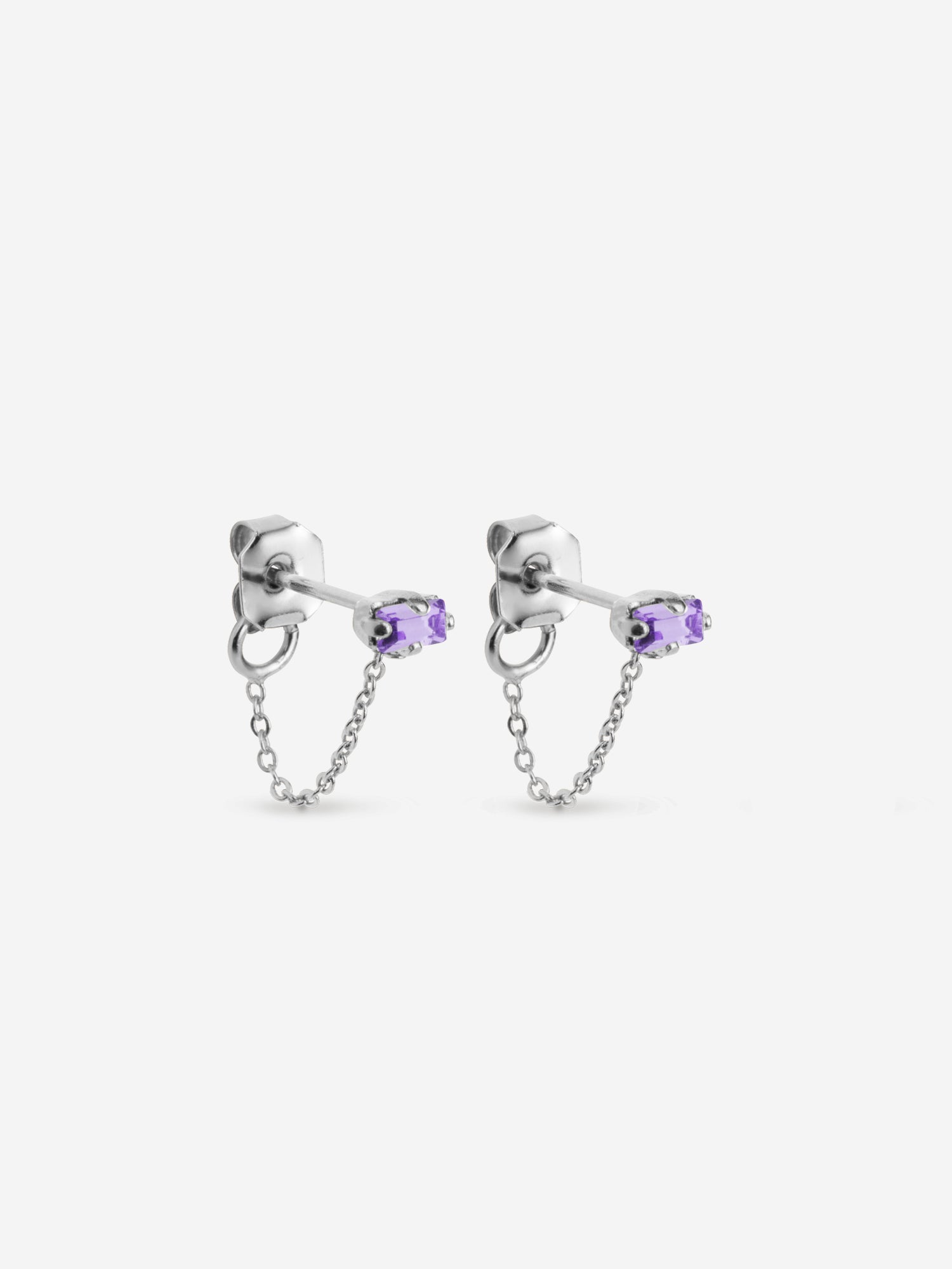 puces d'oreilles argent chaîne fine, cristaux lilas