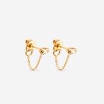 puces d'oreilles dorée chaîne fine, cristal champagne
