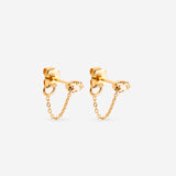 puces d'oreilles dorée chaîne fine, cristal champagne