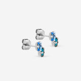 puces d'oreilles dorée double cristaux bleu