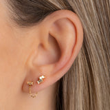 Puces d'oreilles, cristal champagne avec chaine fine, double cristal champagne