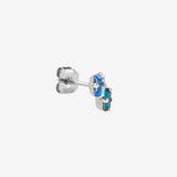 puce d'oreille argent double cristaux bleu