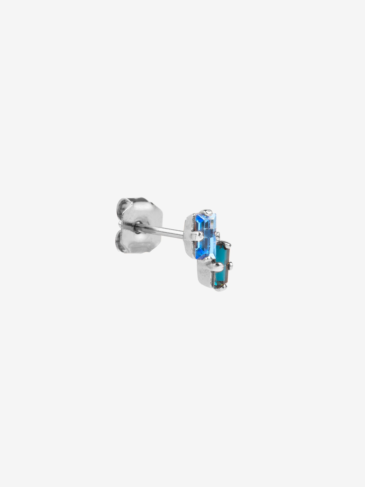 puce d'oreille argent double cristaux bleu