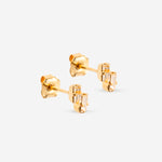 puces d'oreilles dorée double cristaux champagne