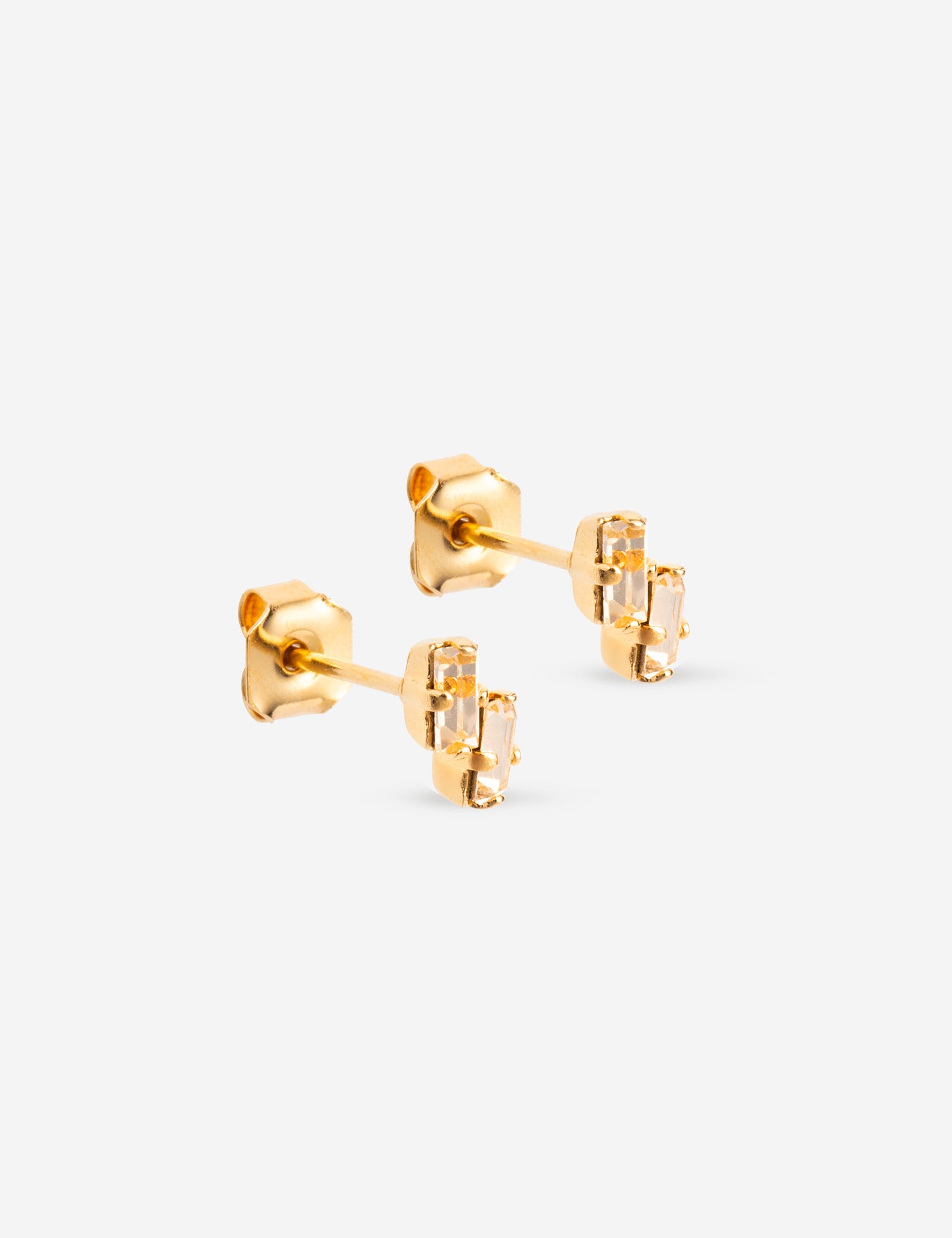 puces d'oreilles dorée double cristaux champagne