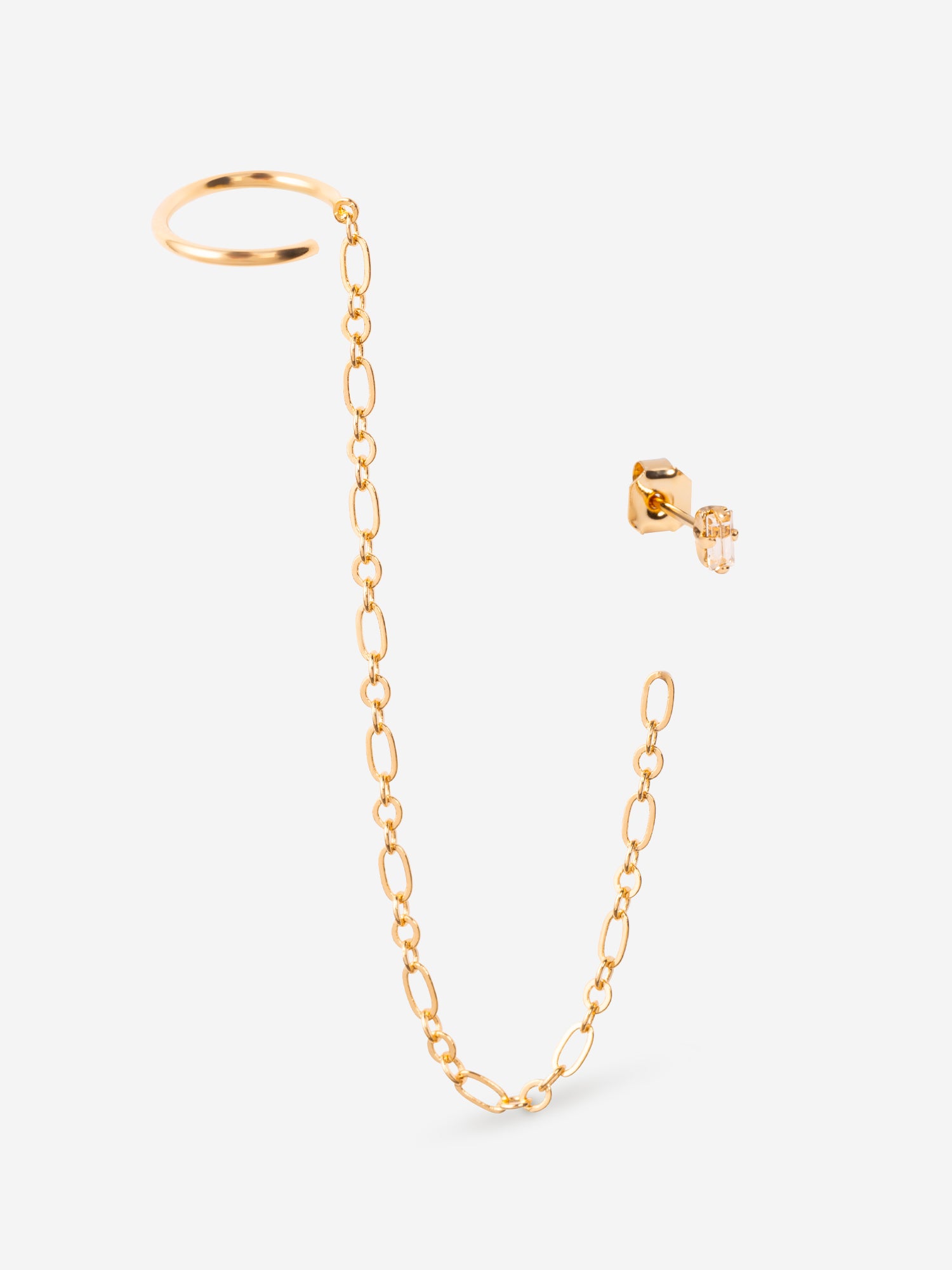 bijou d'oreille chaine, earcuff et cristal champagne