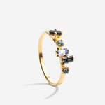 bague anneau doré, cristaux bleus
