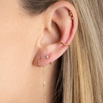 mono boucle d'oreille anneau et chaine, mini anneau avec cristal blanc, bague d'oreille anneau, piercing, plaqué or