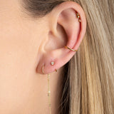 mono boucle d'oreille anneau et chaine, mini anneau avec cristal blanc, bague d'oreille anneau, piercing, plaqué or