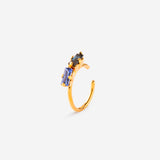 Bague d'oreille anneau plaqué or et cristaux bleus