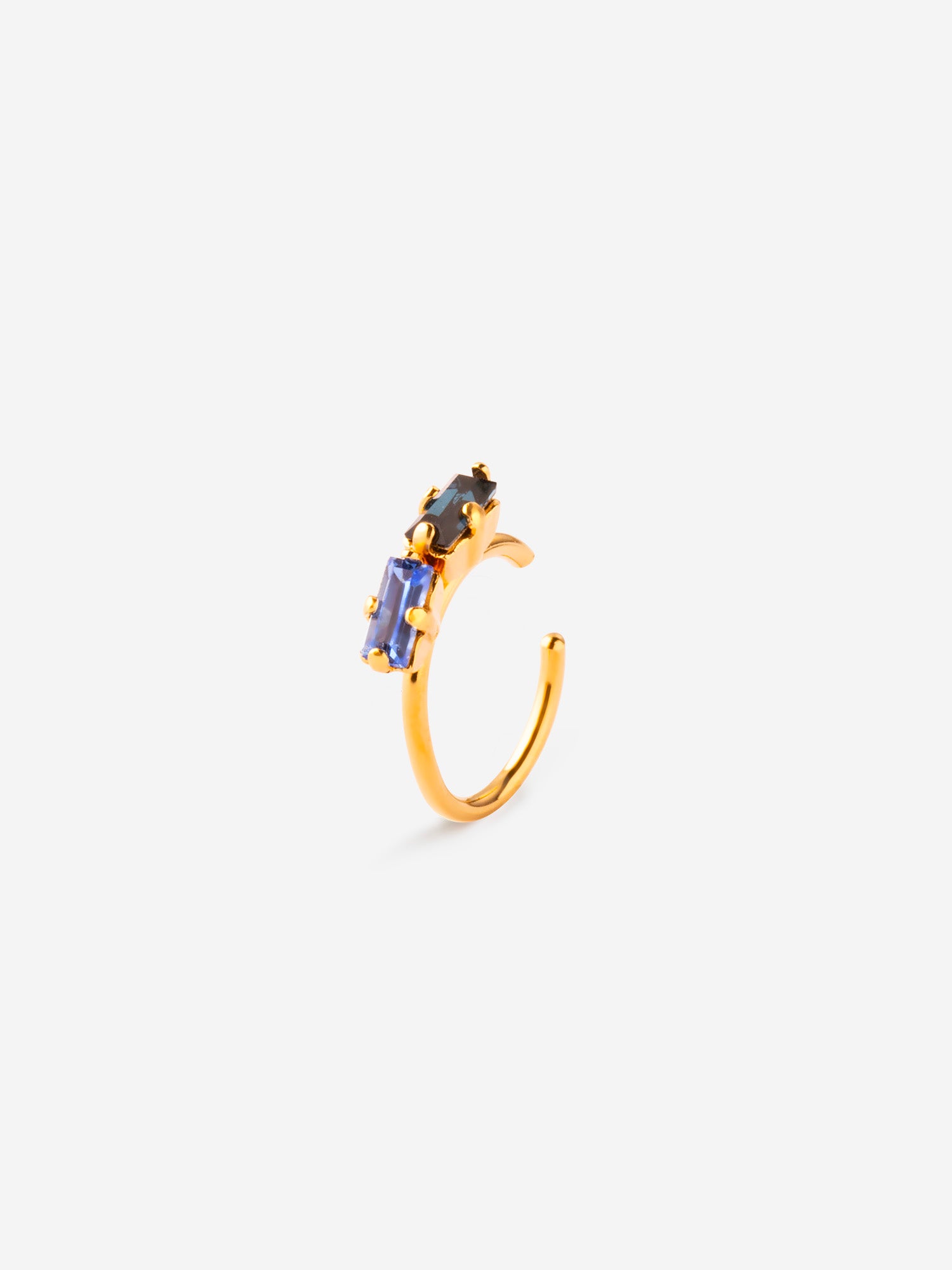 Bague d'oreille anneau plaqué or et cristaux bleus