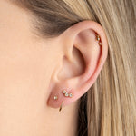 mono boucle twisté avec cristal blanc, puce d'oreille avec trois cristaux blanc, piericng plaqué or