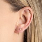 mono boucle twisté avec cristal blanc, puce d'oreille avec trois cristaux blanc, piericng plaqué or