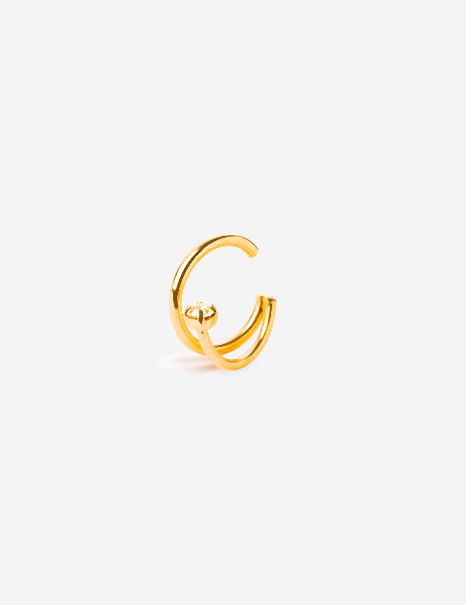 Earcuff doré à double anneau avec cristal blanc