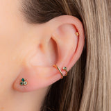 Earcuff à double anneau avec cristal vert