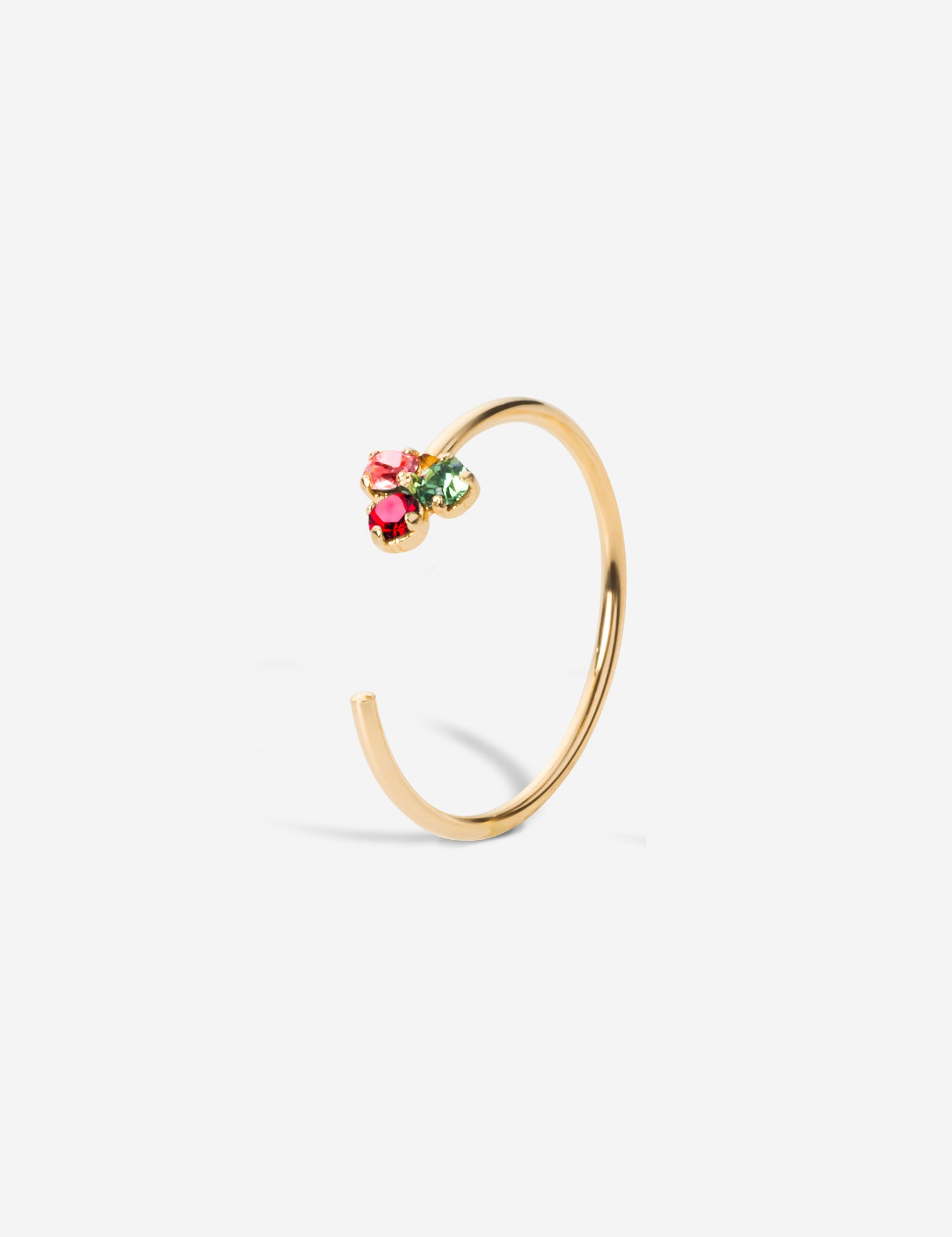 bague réglable fleur rose, rubis et vert
