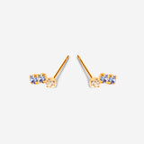 paire de puces d'oreilles champagne et bleu, plaqué or