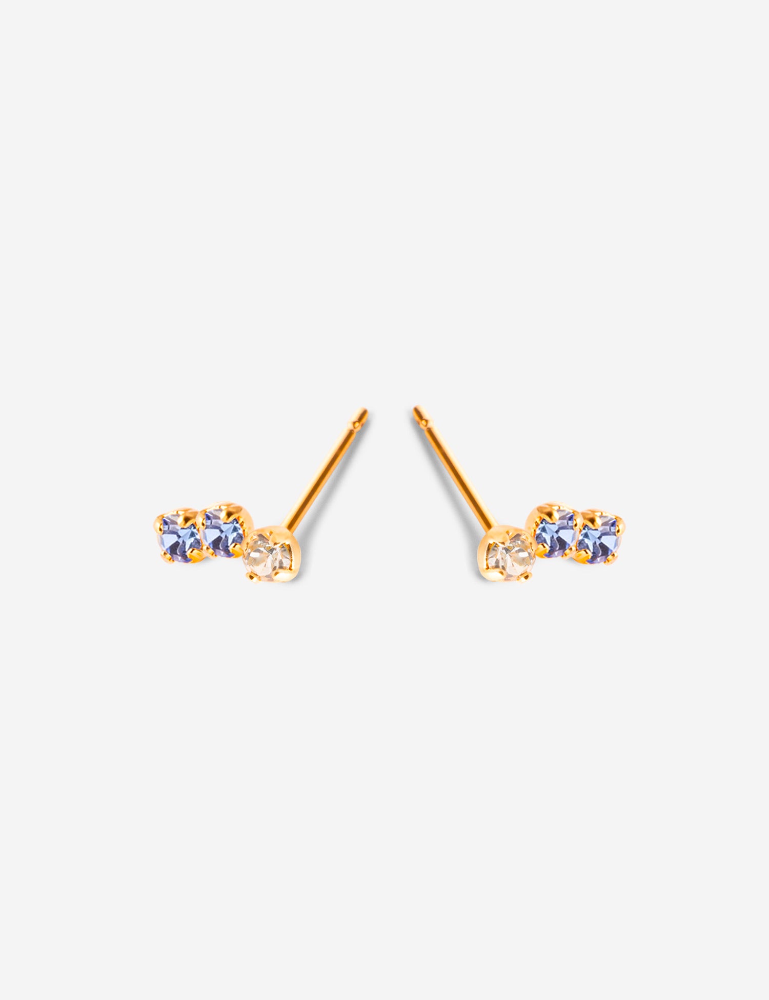 paire de puces d'oreilles champagne et bleu, plaqué or