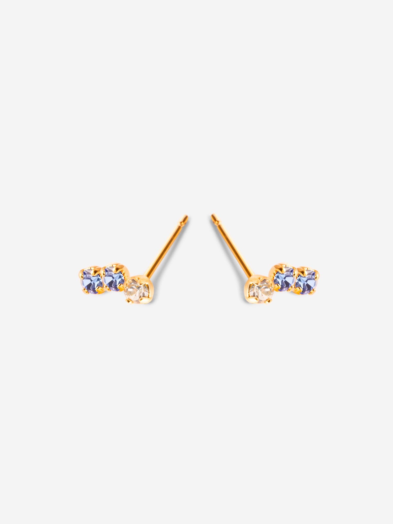 paire de puces d'oreilles champagne et bleu, plaqué or