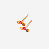 puces d'oreilles triple cristaux roses et rubis