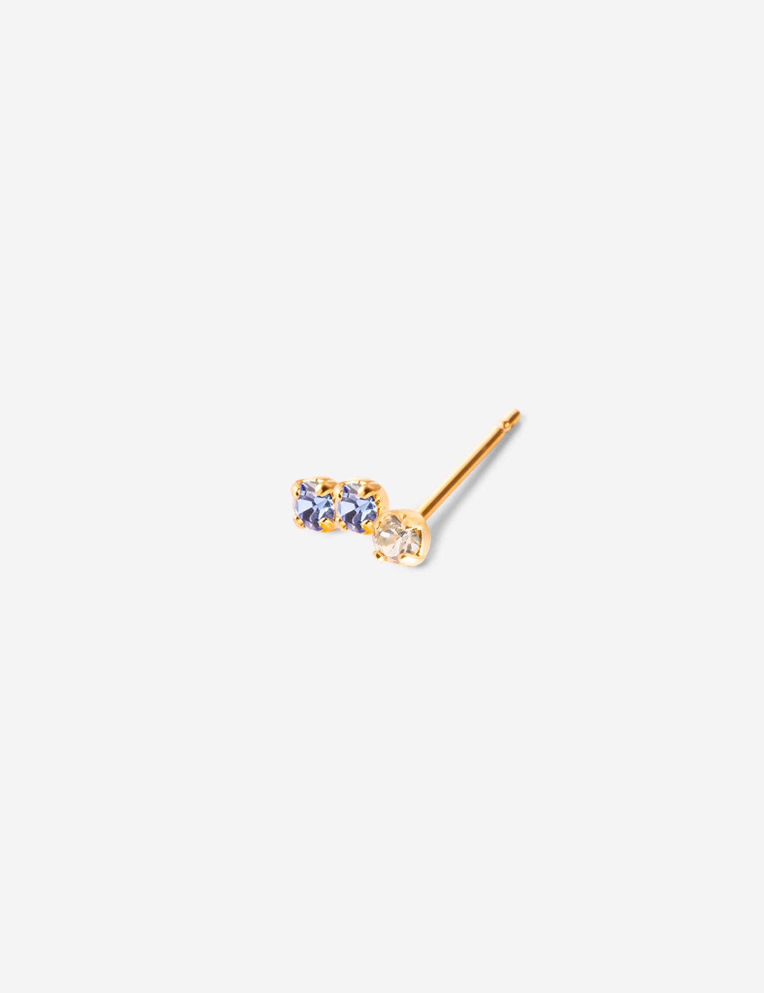 puce d'oreille triple cristaux bleu et nude plaqué or