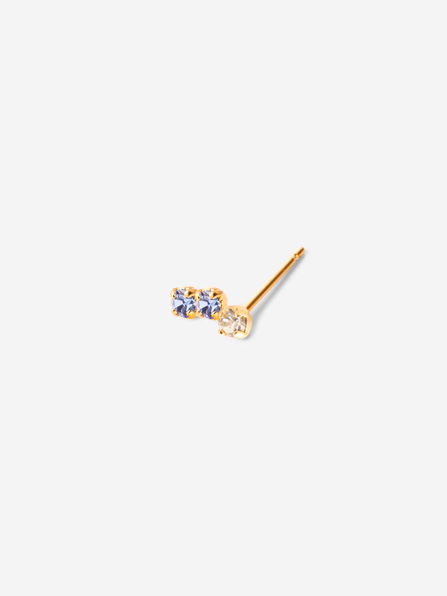 puce d'oreille triple cristaux bleu et nude plaqué or