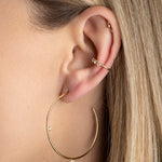 grandes créoles plaqué or avec cristaux blanc, bague d'oreille anneau avec cristaux, piercing plaqué or.