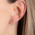 Boucle chaîne fine double cristaux beiges