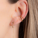 Boucle chaîne fine double cristaux beiges