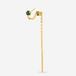 Mono boucle d'oreille 1 ou 2 trous chaine dorée, cristaux vert