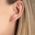 boucle d'oreille lacet chaine , piercing plaqué or