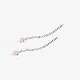 boucles d’oreilles chaîne fine argent avec pierre lila