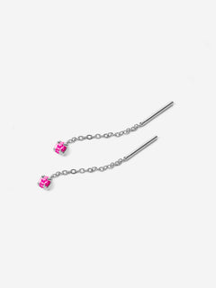 boucles d’oreilles chaîne fine avec pierre fuchsia