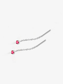 boucles d’oreilles chaîne fine argent avec pierre rouge