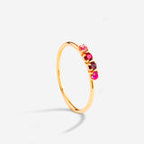 bague plaqué or, quatre cristaux roses et rubis
