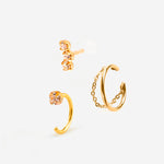 Combinaison de trois bijoux , deux puces d'oreilles champagne et une bague d'oreille avec chaine plaqué or