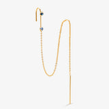 Boucle d’oreille chaîne dorée avec deux pierres bleues