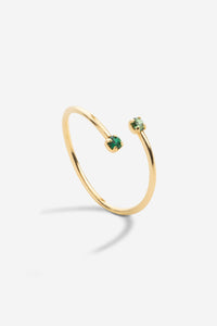 Bague réglable double cristaux verts