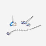 Puces d'oreilles, triple cristaux bleus, double cristaux bleus et champagne, chaine fine cristal bleu