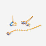 Puces d'oreilles, triple cristaux bleus, double cristaux bleus et champagne, chaine fine cristal bleu