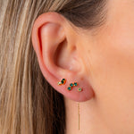 Puces d'oreilles, triple cristaux émeraudes, double cristaux émeraude et chrysolite, chaine fine cristal chrysolite