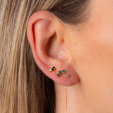 Puces d'oreilles, triple cristaux émeraudes, double cristaux émeraude et chrysolite, chaine fine cristal chrysolite