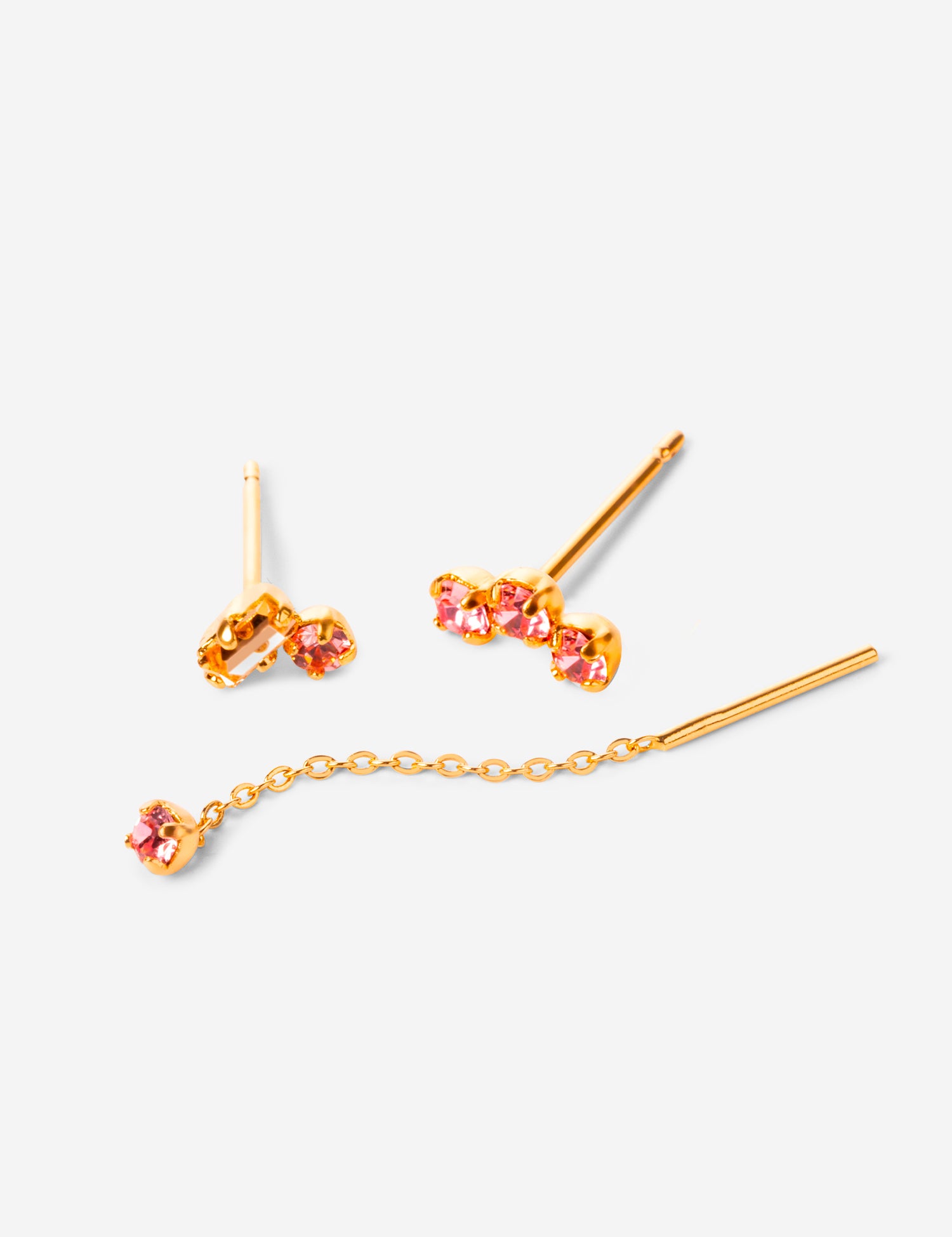 Puces d'oreilles, triple cristaux roses, double cristaux rose et nude, chaine fine cristal rose
