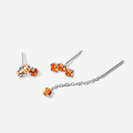 Puces d'oreilles, triple cristaux topaze, double cristaux topaze et champagne, chaine fine cristal topaze