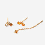 puces d'oreilles, doubles cristaux topaze et champagne, triple cristaux topaze, chaine fine et cristal topaze