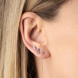 trio de boucles d'oreilles bleus, puce d'oreille bleue, mono boucle chaine cristal bleu